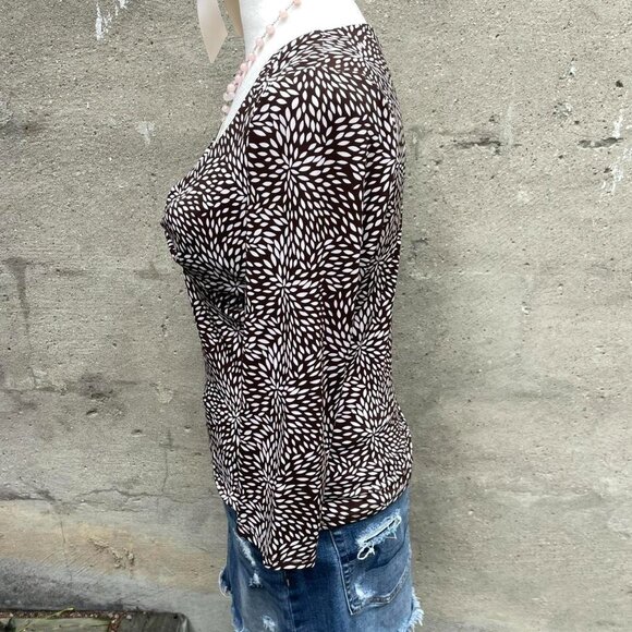 Brown and White Printed Knot-Front Top - Picture 3 of 5